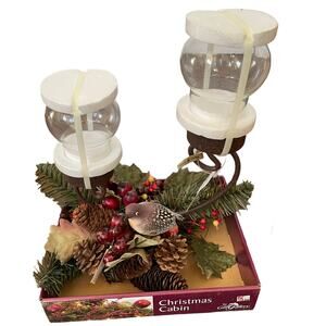 Kmart Christmas Cabin Candleholder Vtg Gift Gallery Metal Rustic Winter Unused